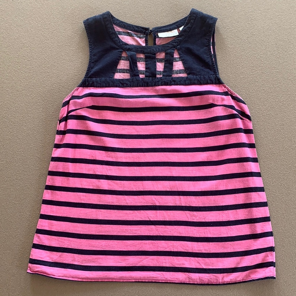 Kenar Sleeveless Tank Top Shirt Linen Cut Out Pink